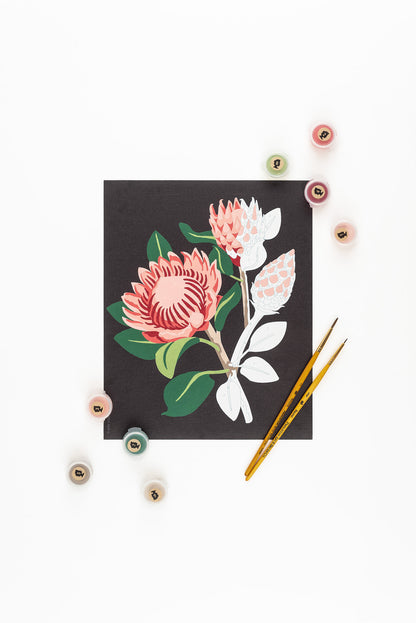 King Protea Blooms (black background) | 8x10 paint-by-number kit - Elle Crée