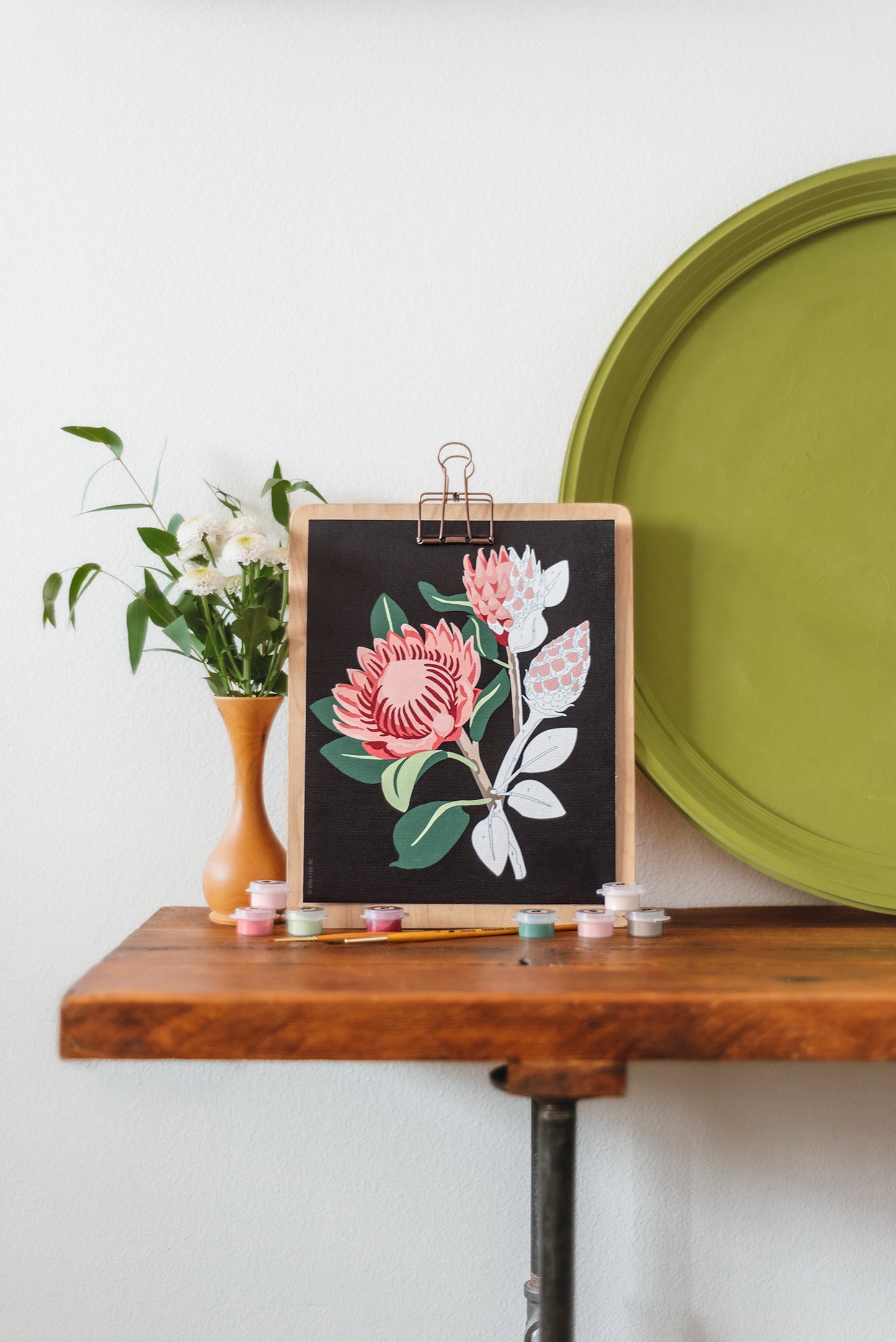 King Protea Blooms (black background) | 8x10 paint-by-number kit - Elle Crée