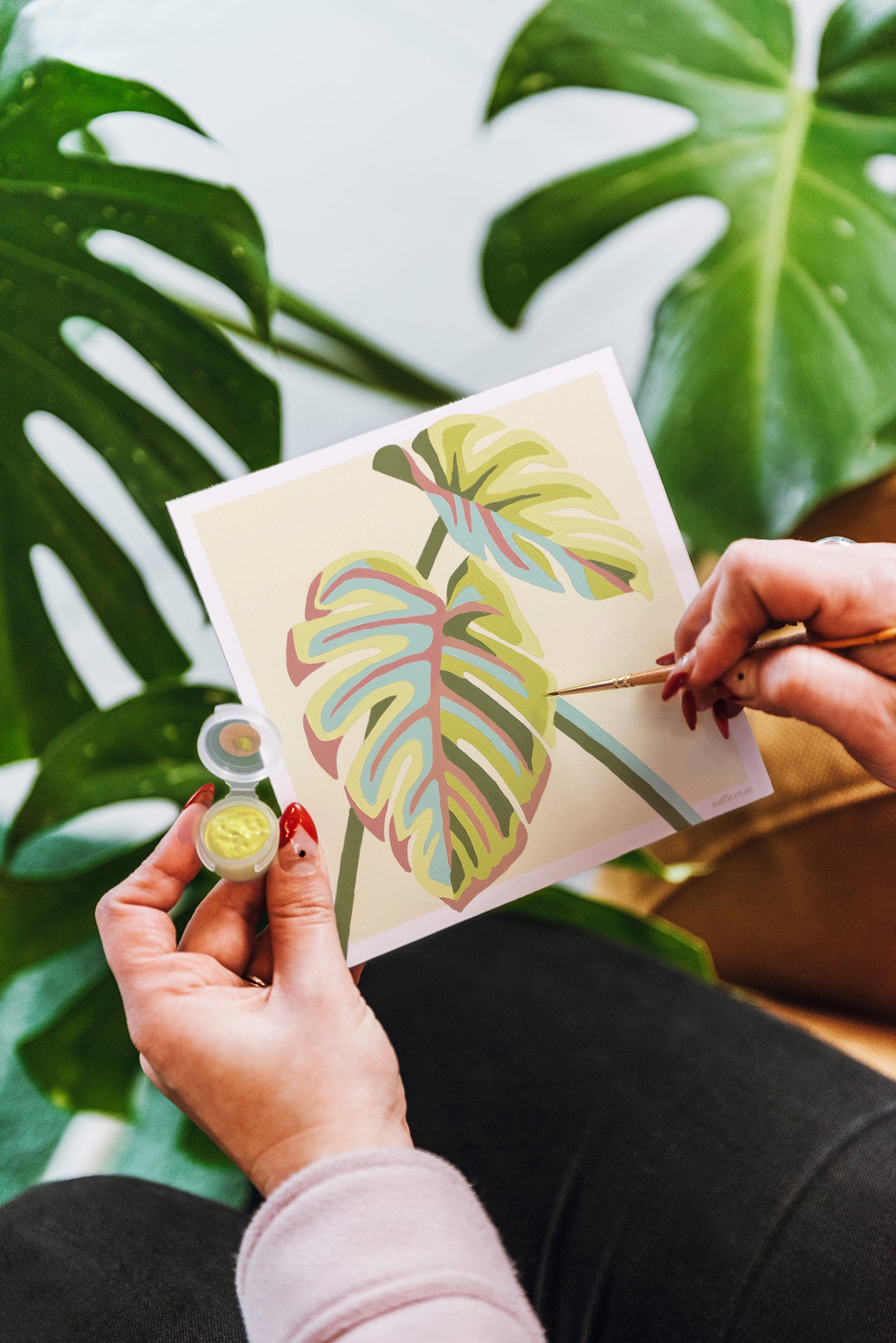 Monstera Leaves | 6x6 mini paint-by-number kit - Elle Crée