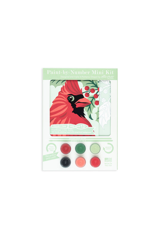 Cardinal with Holly  | 6x6 mini paint-by-number kit - Elle Crée