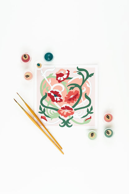 Art Nouveau Poppies | 6x6 mini paint-by-number kit - Elle Crée