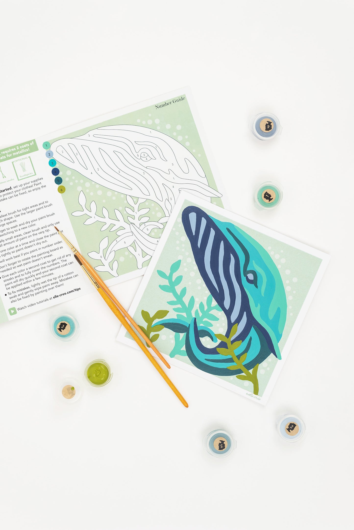 Kids Bubbly Blue Whale | 6x6 mini paint-by-number kit - Elle Crée