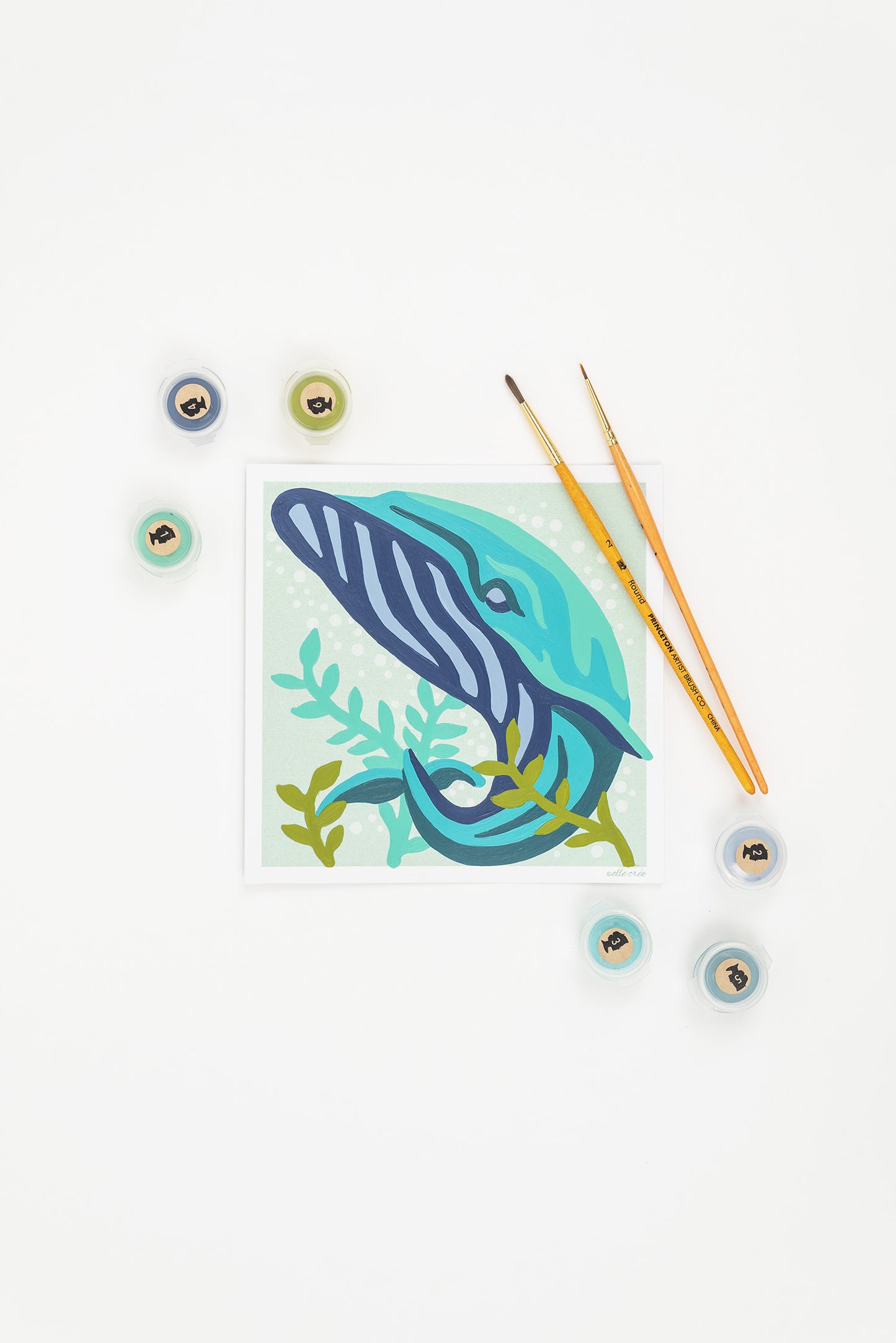 Kids Bubbly Blue Whale | 6x6 mini paint-by-number kit - Elle Crée