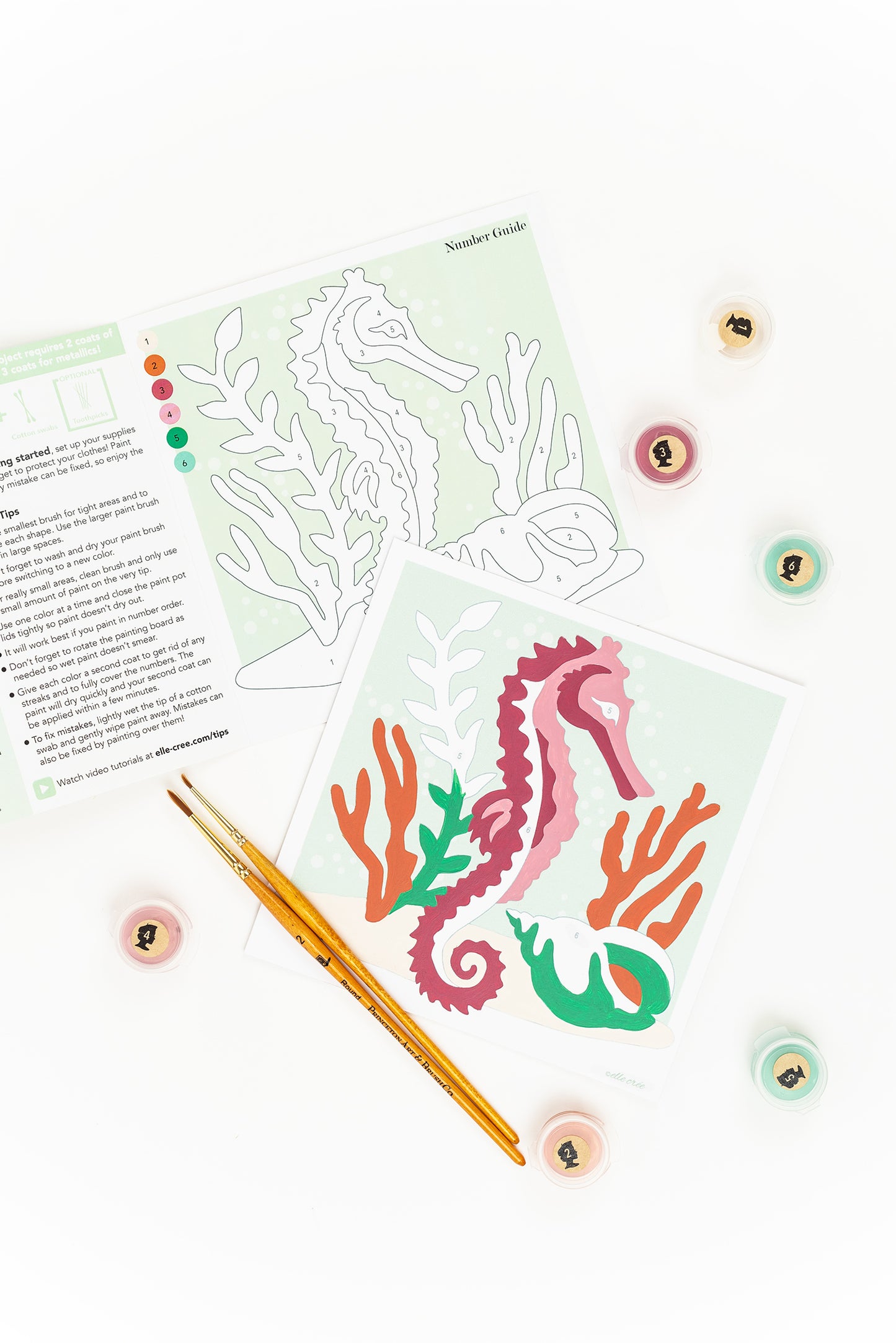 Kids Sassy Seahorse | 6x6 mini paint-by-number kit - Elle Crée