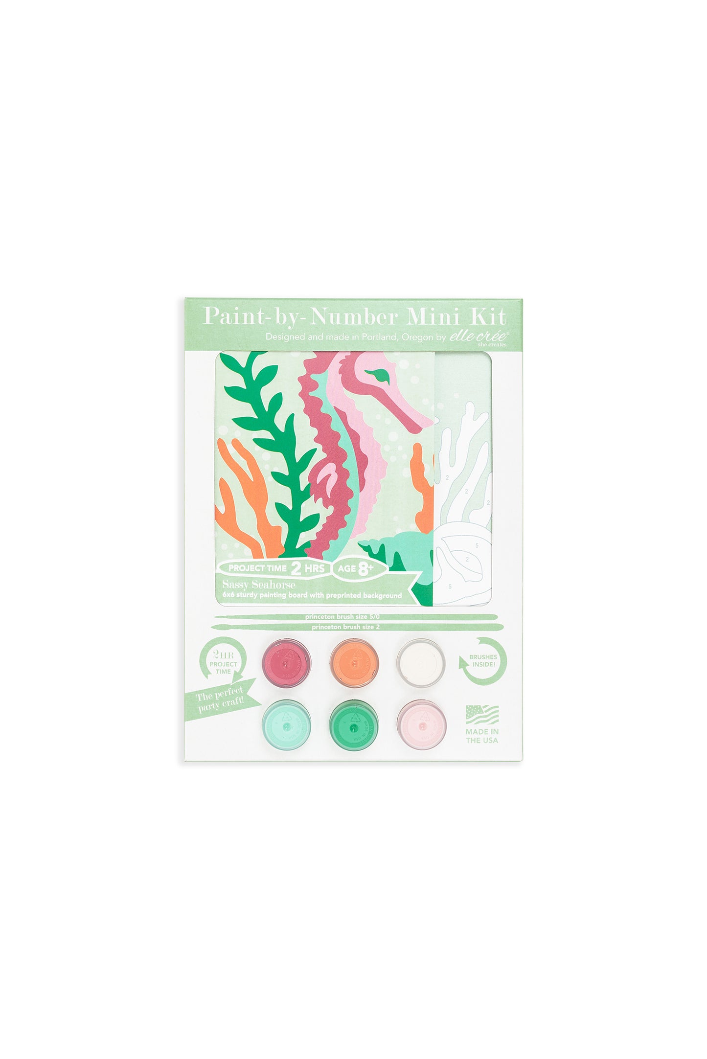 Kids Sassy Seahorse | 6x6 mini paint-by-number kit - Elle Crée