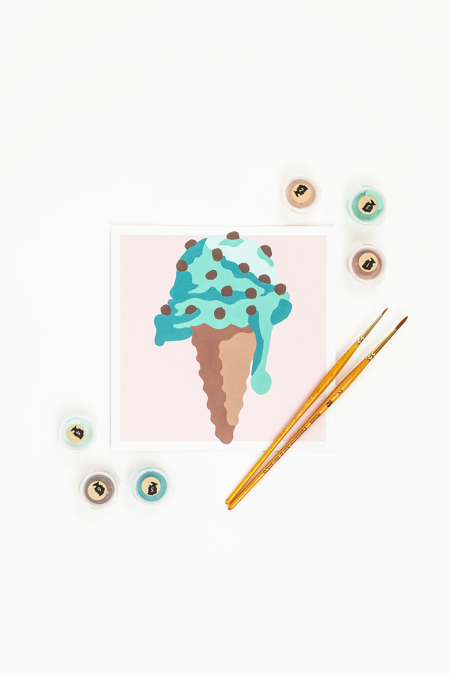 Kids Ice Cream Cone | 6x6 mini paint-by-number kit - Elle Crée