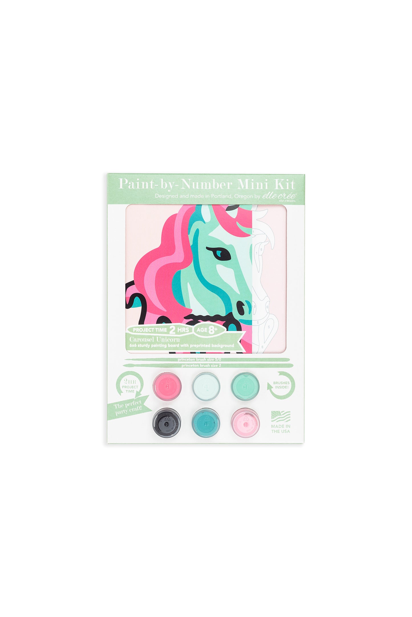 Kids Carousel Unicorn | 6x6 mini paint-by-number kit - Elle Crée