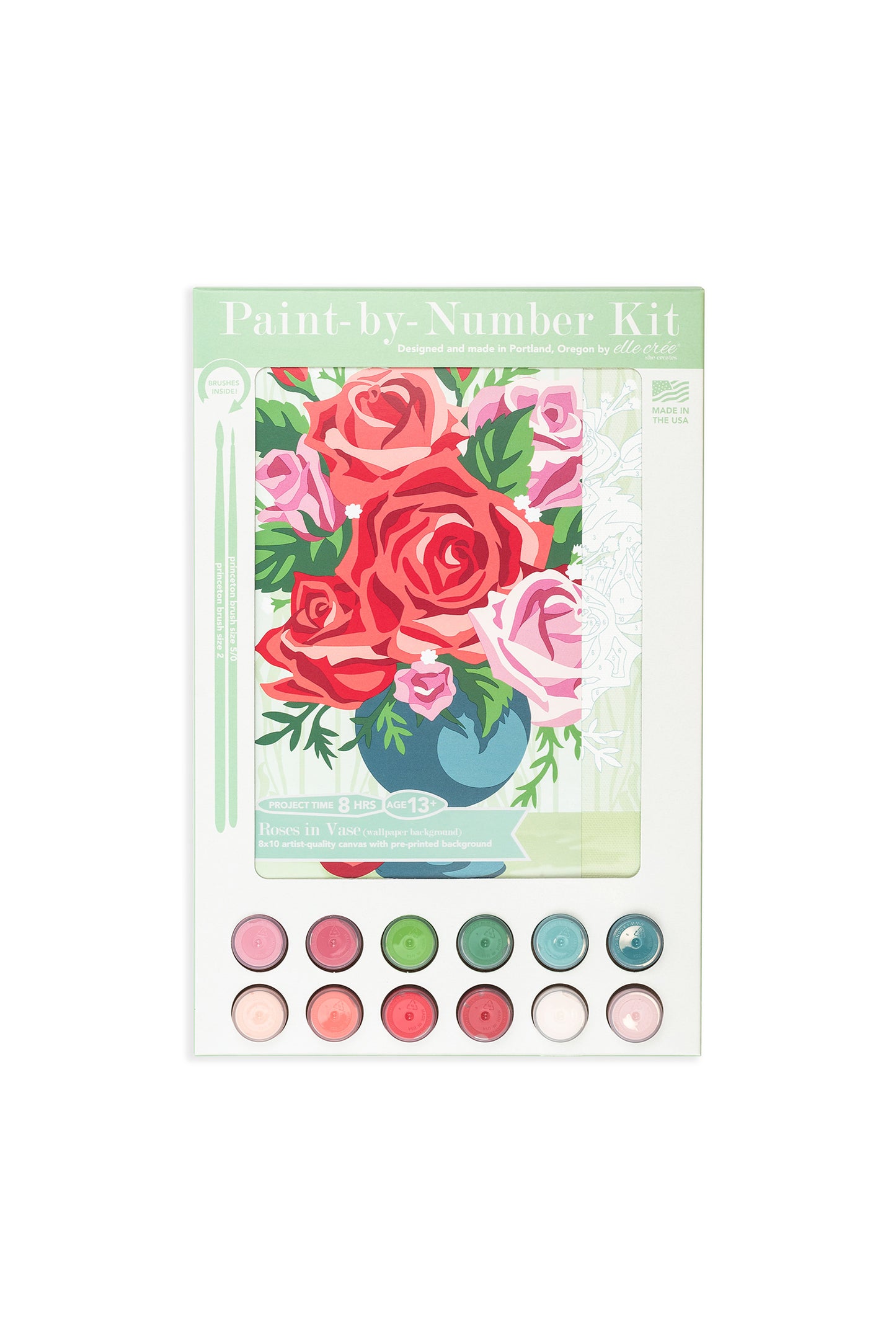 Roses in Vase (wallpaper background) | 8x10 paint-by-number kit - Elle Crée