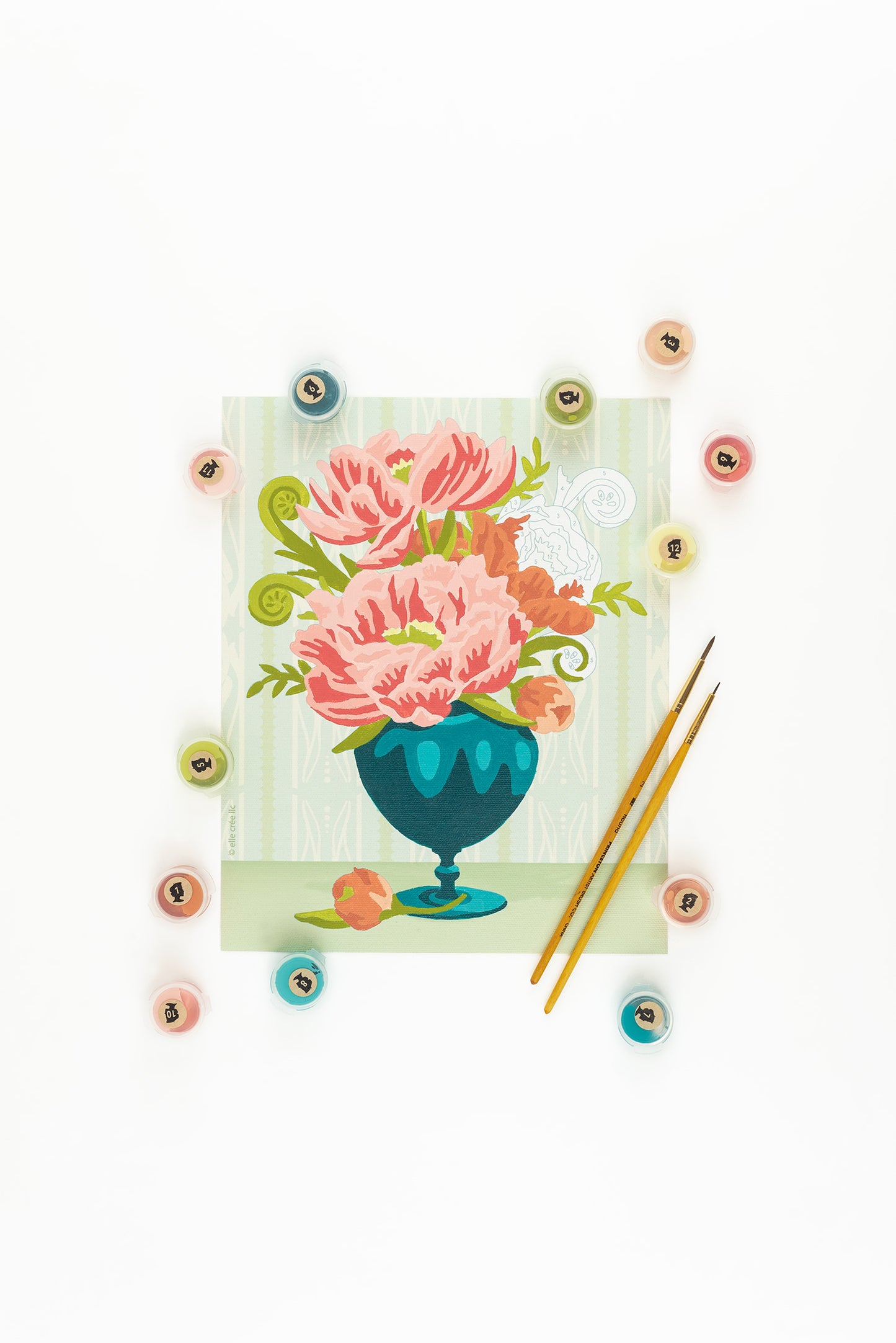 Peonies in Vase (wallpaper background) | 8x10 paint-by-number kit - Elle Crée