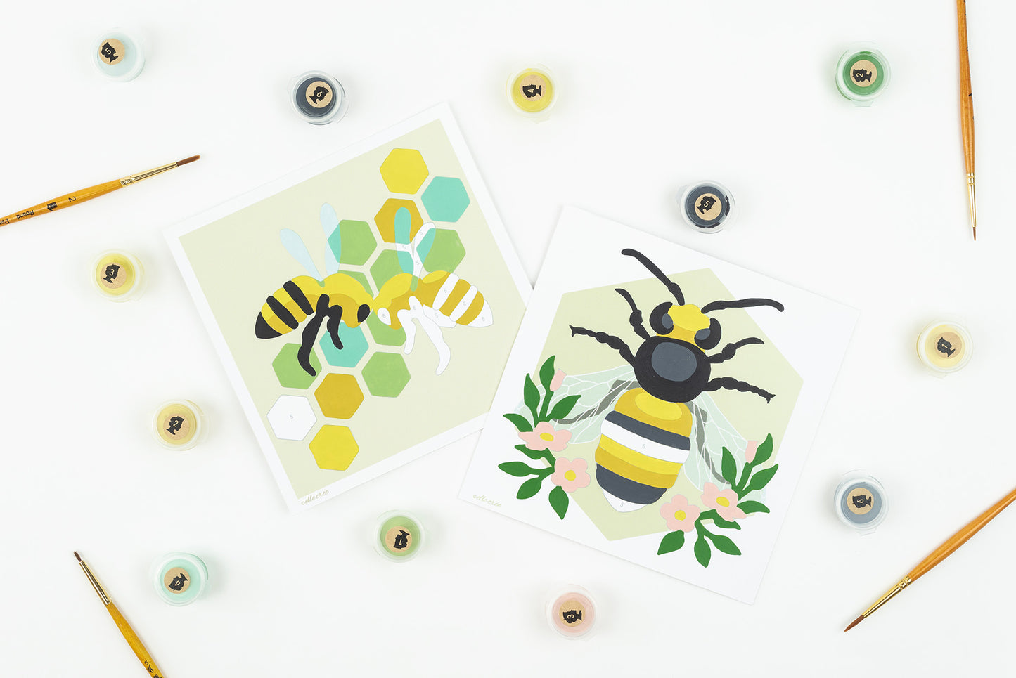 Bee with Floral Garland | 6x6 mini paint-by-number kit - Elle Crée