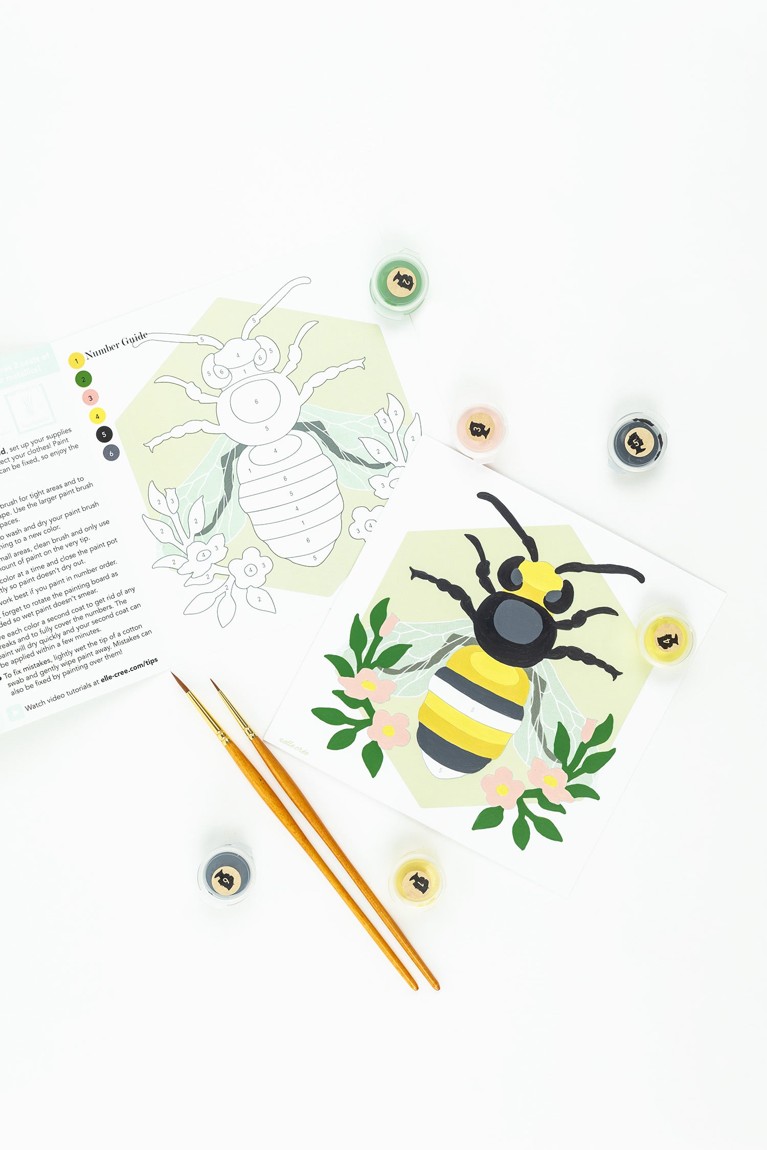 Bee with Floral Garland | 6x6 mini paint-by-number kit - Elle Crée