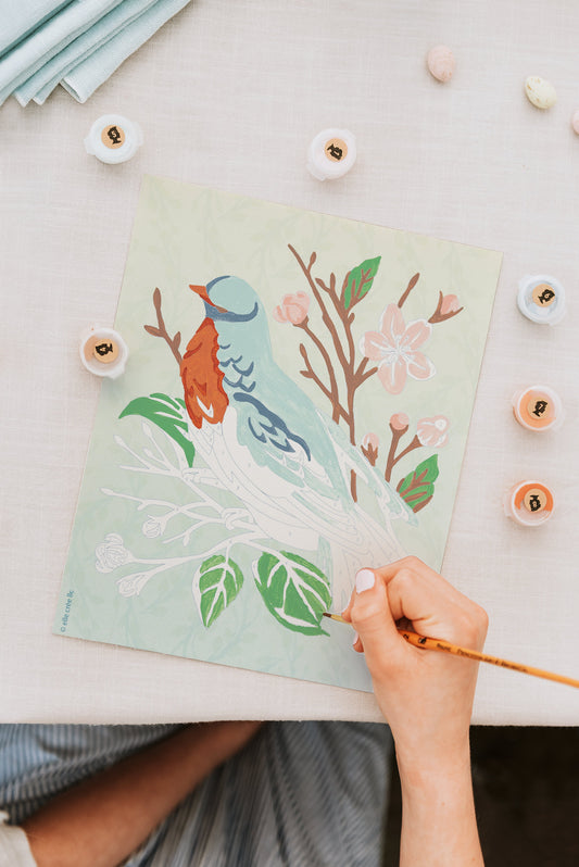 Bird on a Cherry Blossom Branch | 8x10 paint-by-number kit - Elle Crée