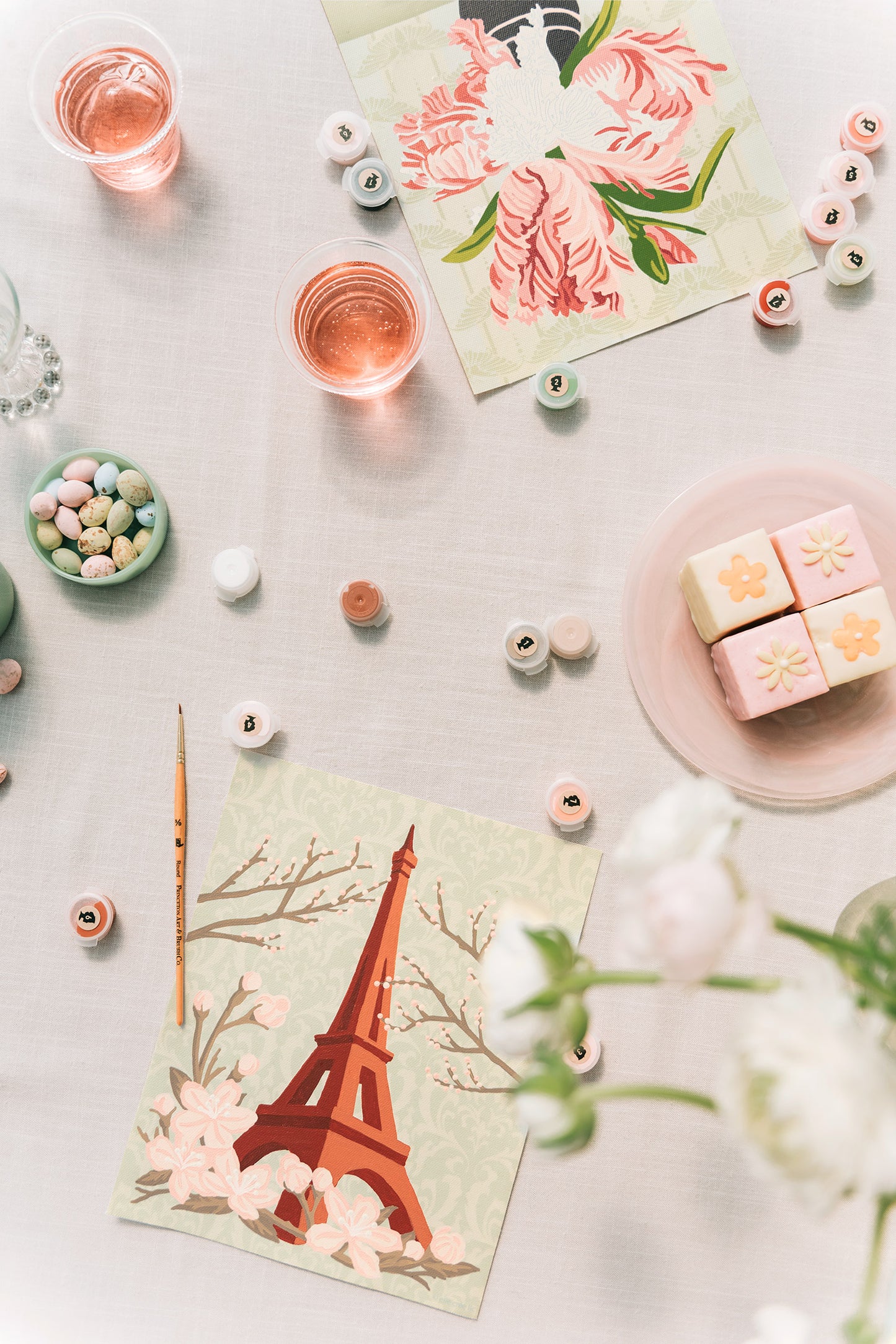 Eiffel Tower with Cherry Blossoms | 8x10 paint-by-number kit - Elle Crée