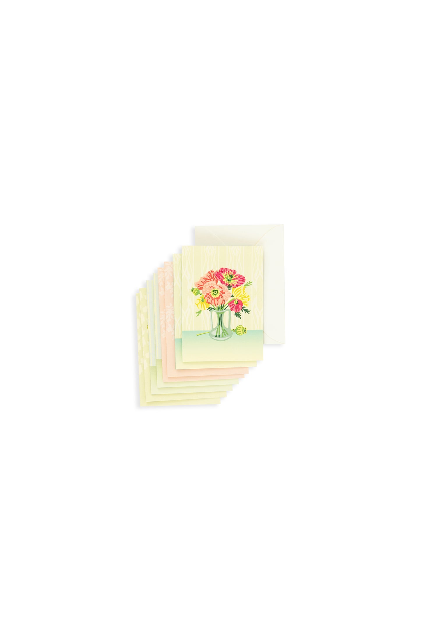 Floral Mini Card Set. Icelandic Poppies on top of the stack of 8 cards with 8 envelopes.