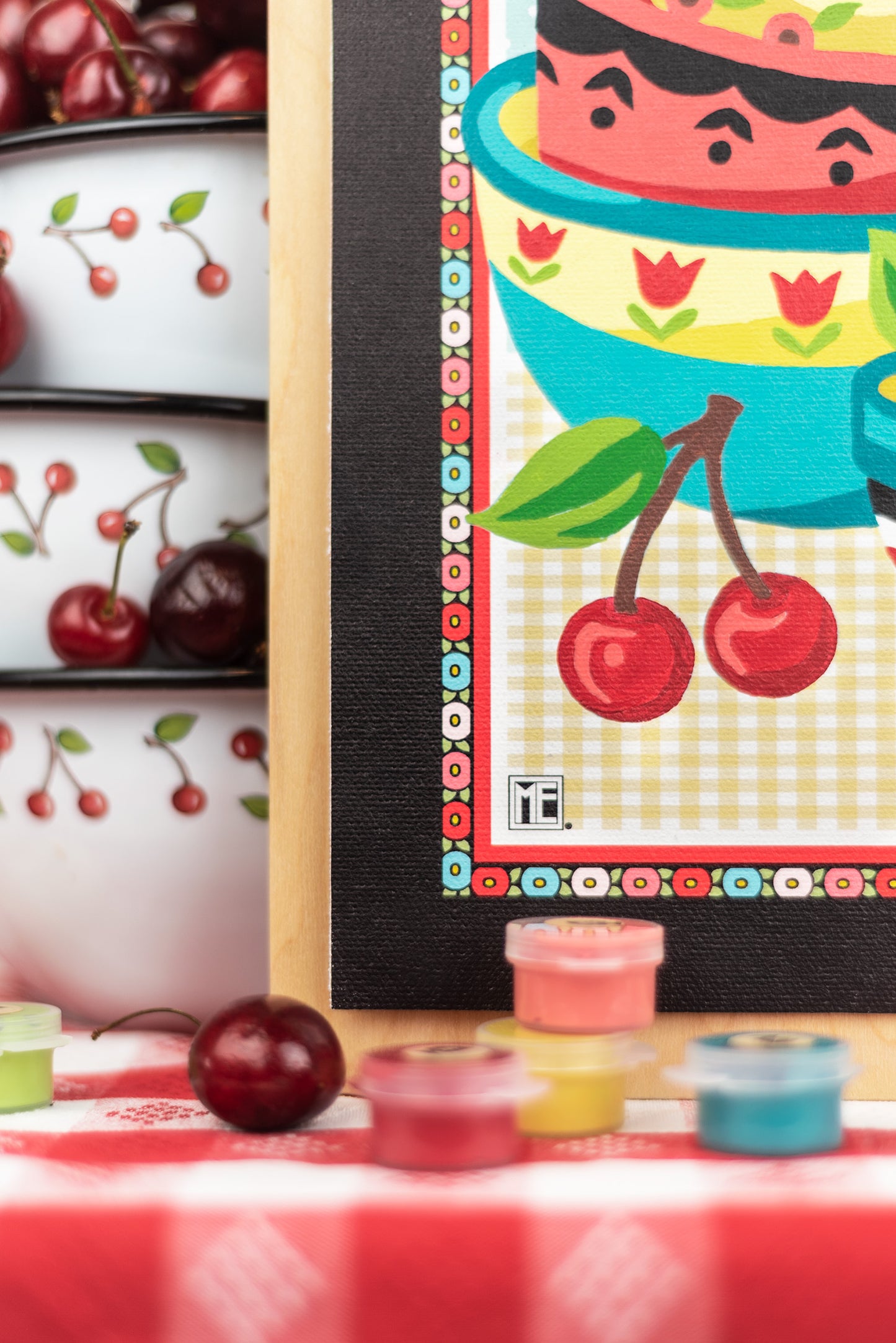 Mary's Cherries | Mary Engelbreit 8x10 paint-by-number kit - Elle Crée