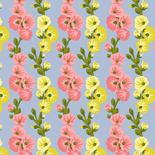 Hollyhocks in Harmony Blue | Organic Quilters Cotton