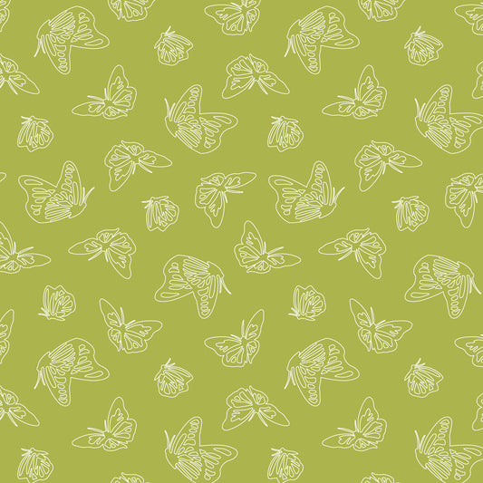Papillon Parade Green | Organic Quilters Cotton