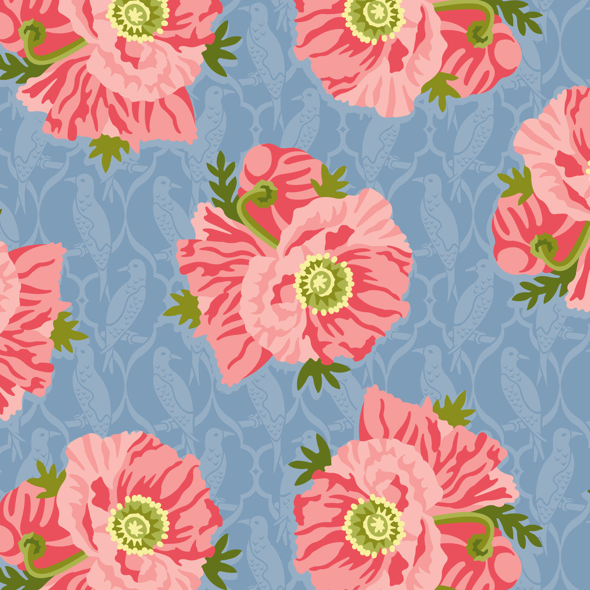 Poppy Soiree Blue | Organic Quilters Cotton