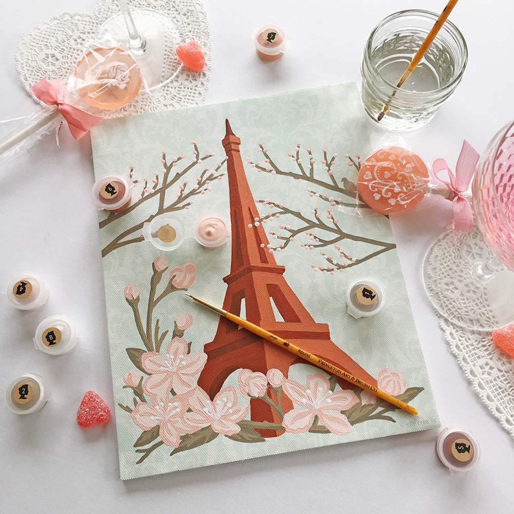 Eiffel Tower with Cherry Blossoms | 8x10 paint-by-number kit - Elle Crée