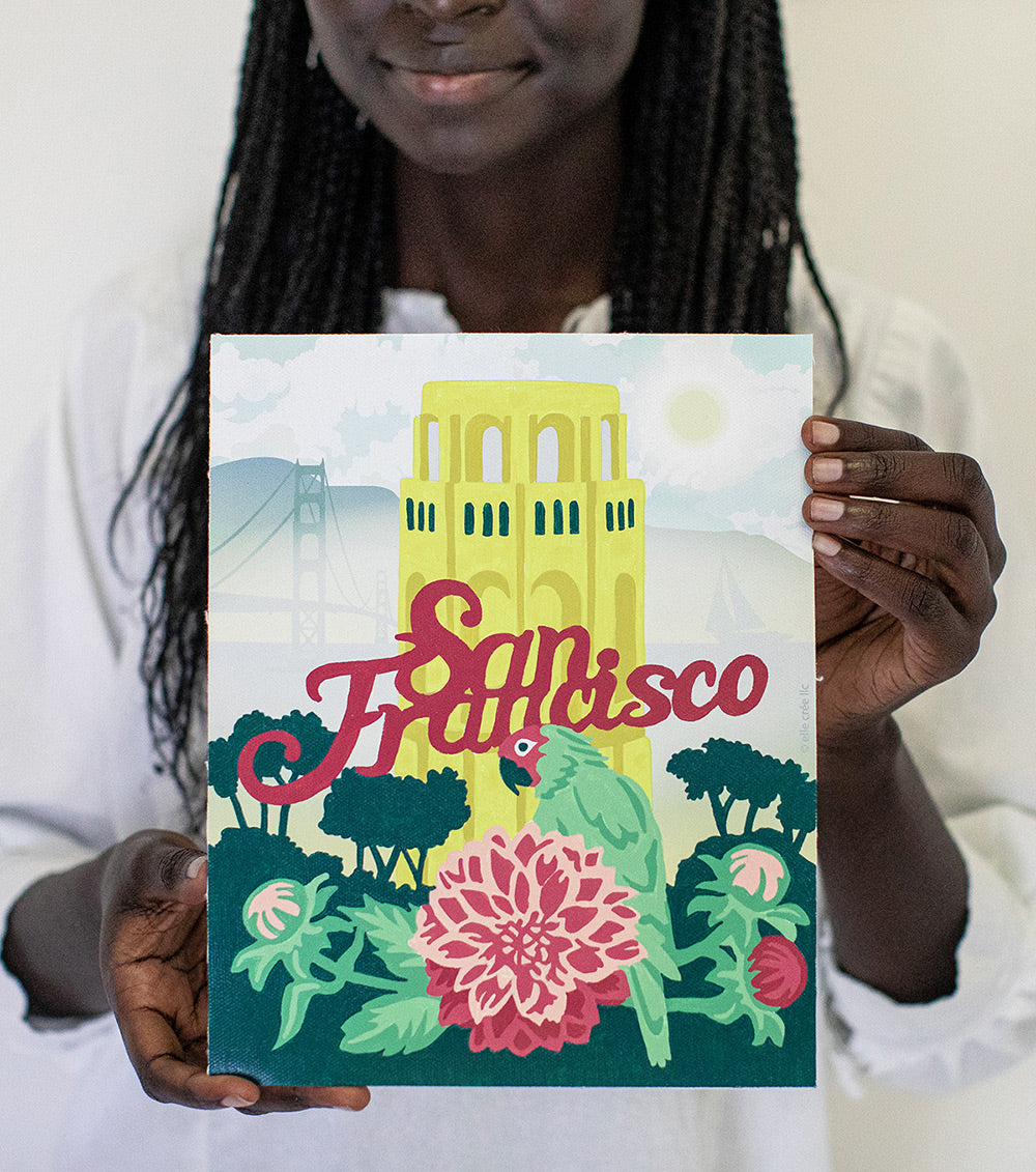 Parrot at Coit Tower | 8x10 paint-by-number kit - Elle Crée