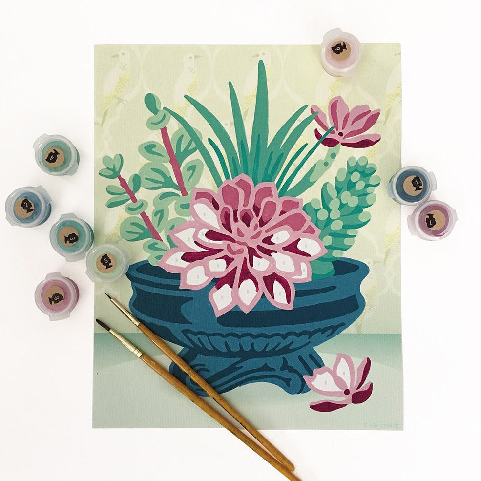 Succulents in Blue Planter | 8x10 paint-by-number kit - Elle Crée