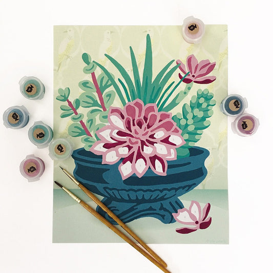 Succulents in Blue Planter | 8x10 paint-by-number kit - Elle Crée