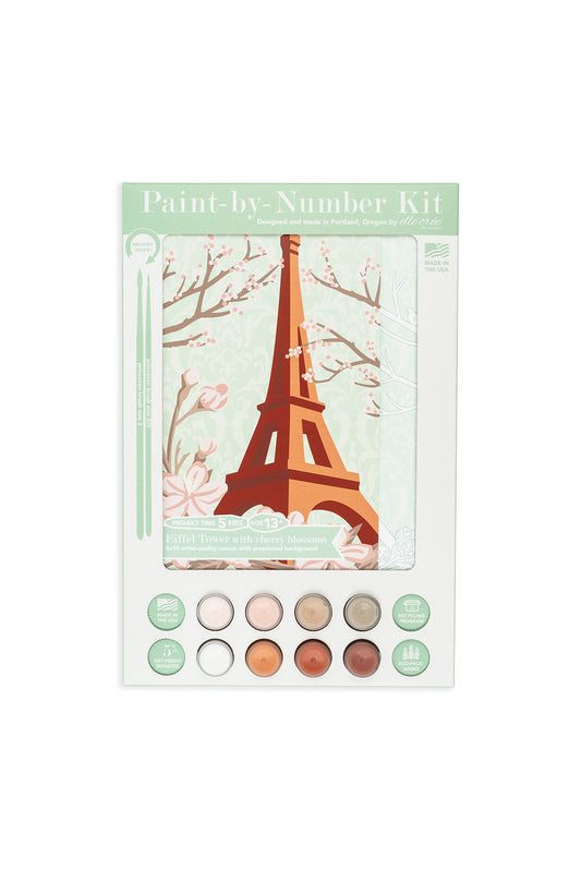 Eiffel Tower with Cherry Blossoms | 8x10 paint-by-number kit - Elle Crée