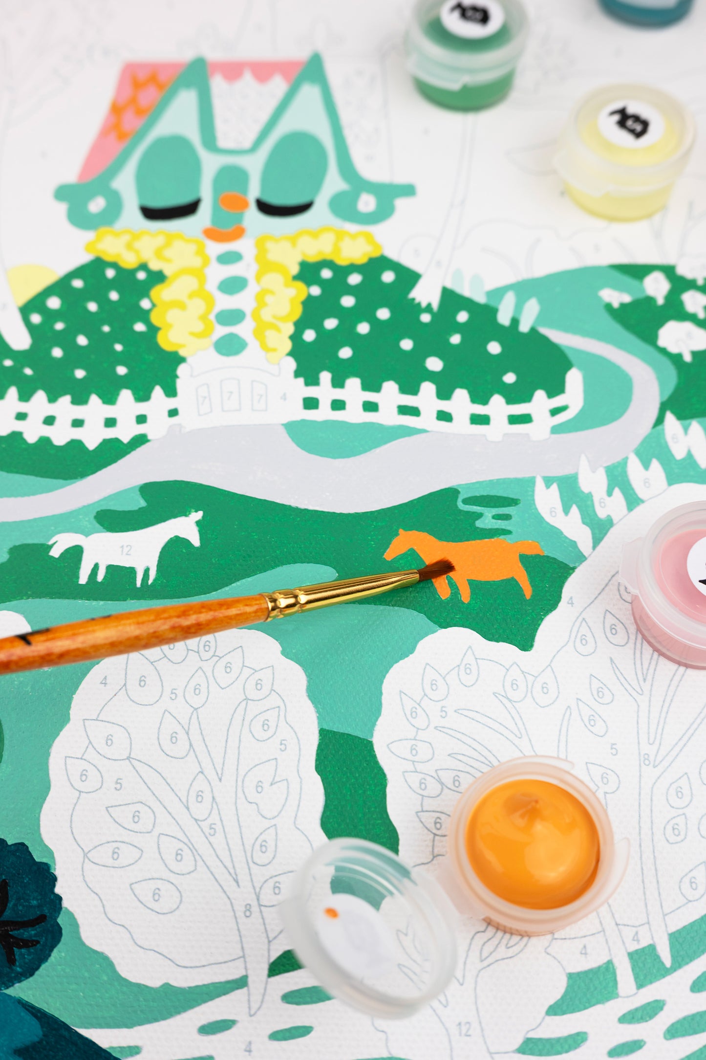 Mary Blair's Little House 8x10 Paint-by-Number Kit being painted.