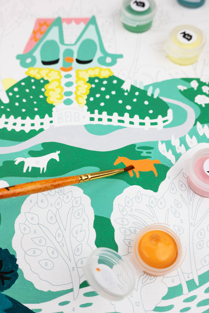 Mary Blair's Little House 8x10 Paint-by-Number Kit being painted.