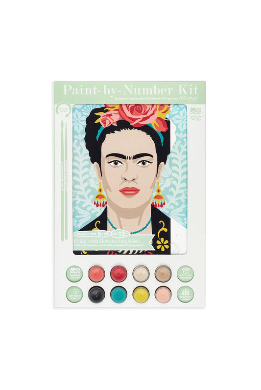 Frida with Flowers (turquoise) | 8x10 paint-by-number kit - Elle Crée