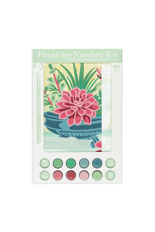 Succulents in Blue Planter | 8x10 paint-by-number kit - Elle Crée