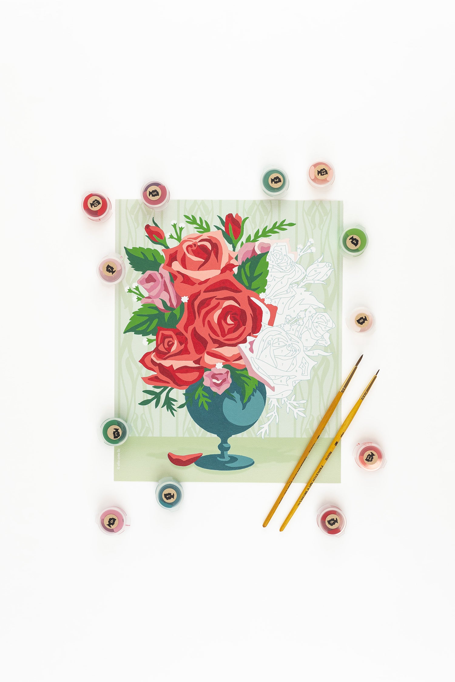 Roses in Vase (wallpaper background) | 8x10 paint-by-number kit - Elle Crée