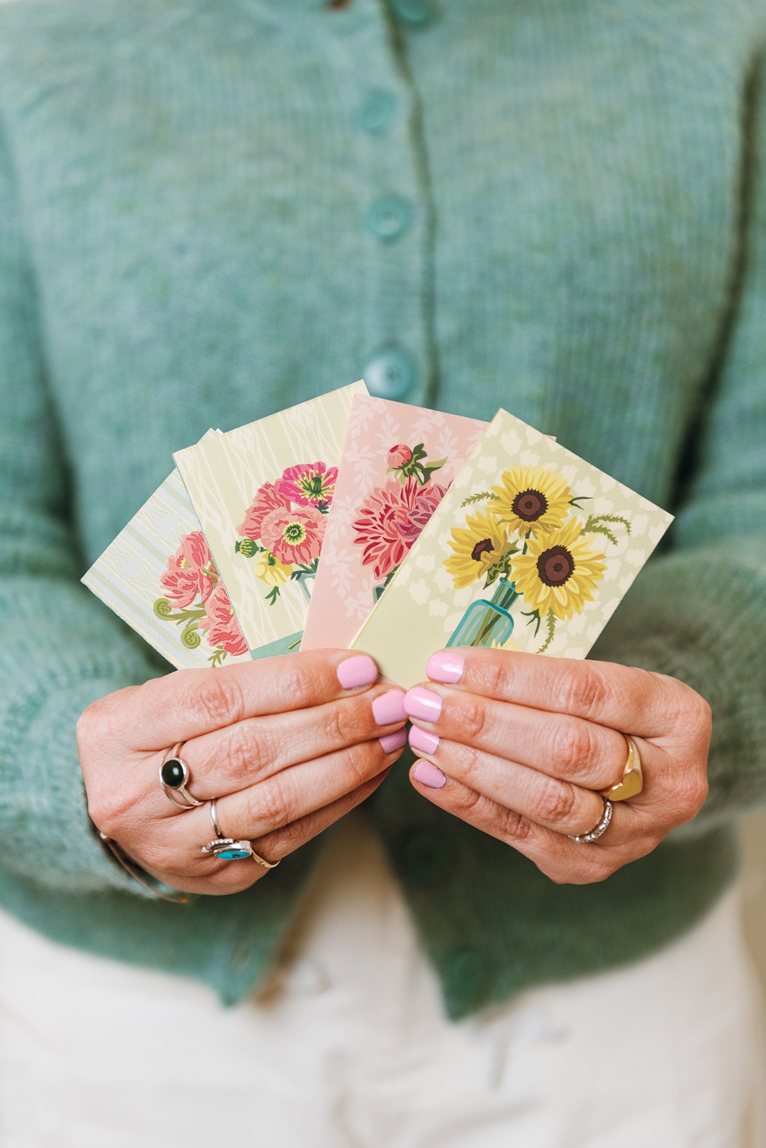 Floral Mini Card Set with 4 designs: Yellow Sunflowers, Peonies, Dahlias and Icelandic Poppies