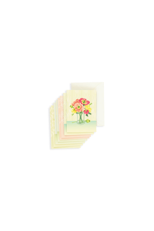 Floral Mini Card Set. Icelandic Poppies on top of the stack of 8 cards with 8 envelopes. 