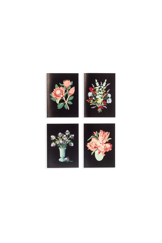 Floral Mini Card Set with 4 designs: King Protea Blooms, Oregon Wildflower Bouquet, Thistles, and Parrot Tulips