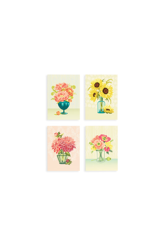 Floral Mini Card Set with 4 designs: Yellow Sunflowers, Peonies, Dahlias and Icelandic Poppies