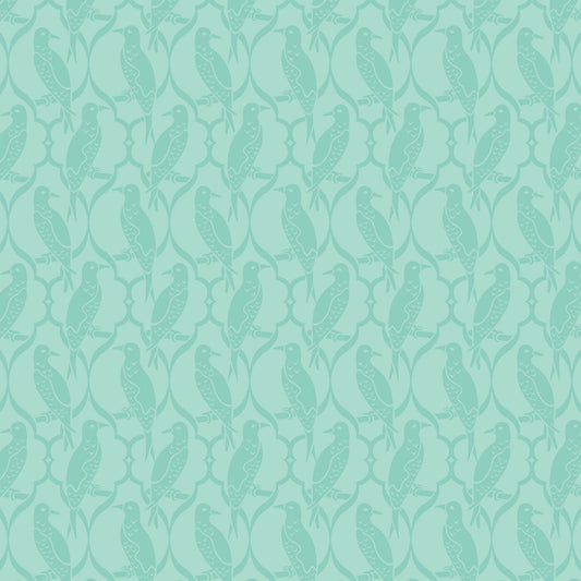 Birds of a Feather Turquoise | Organic Quilters Cotton