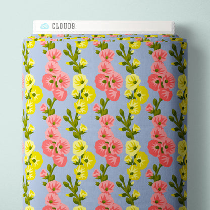 Hollyhocks in Harmony Blue | Organic Quilters Cotton
