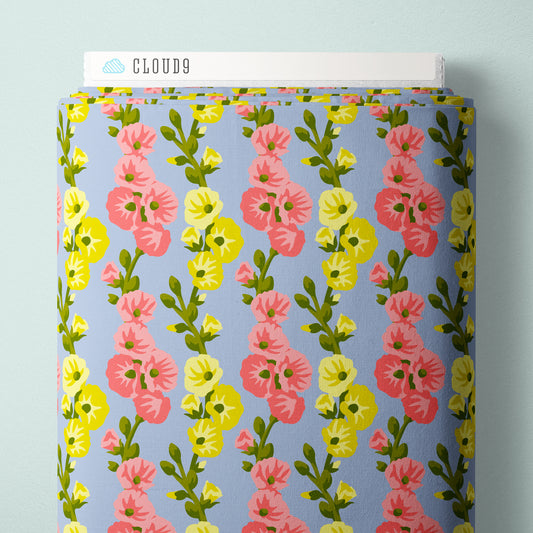 Hollyhocks in Harmony Blue | Organic Quilters Cotton
