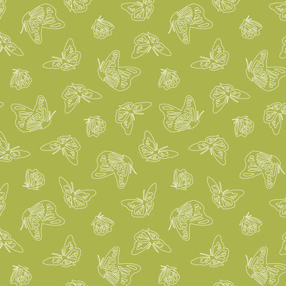 Papillon Parade Green | Organic Quilters Cotton