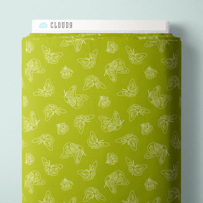 Papillon Parade Green | Organic Quilters Cotton