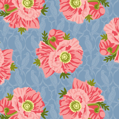 Poppy Soiree Blue | Organic Quilters Cotton