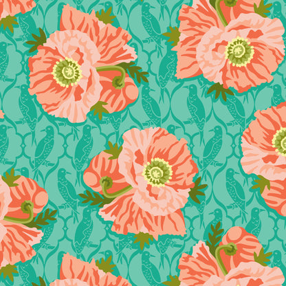 Poppy Soiree Turquoise | Organic Quilters Cotton