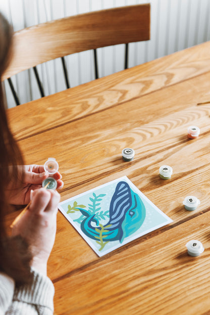 Kids Bubbly Blue Whale | 6x6 mini paint-by-number kit - Elle Crée