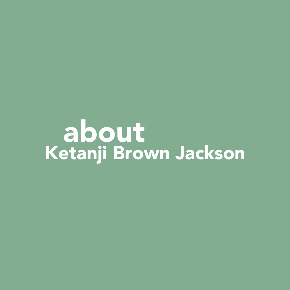 Mint green square with white sans serif font reading "Ketanji Brown Jackson."