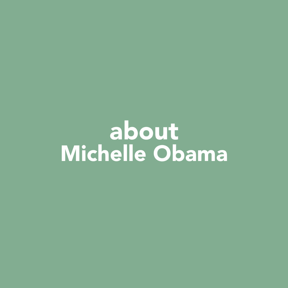 Mint green square with white sans serif font reading "Michelle Obama."