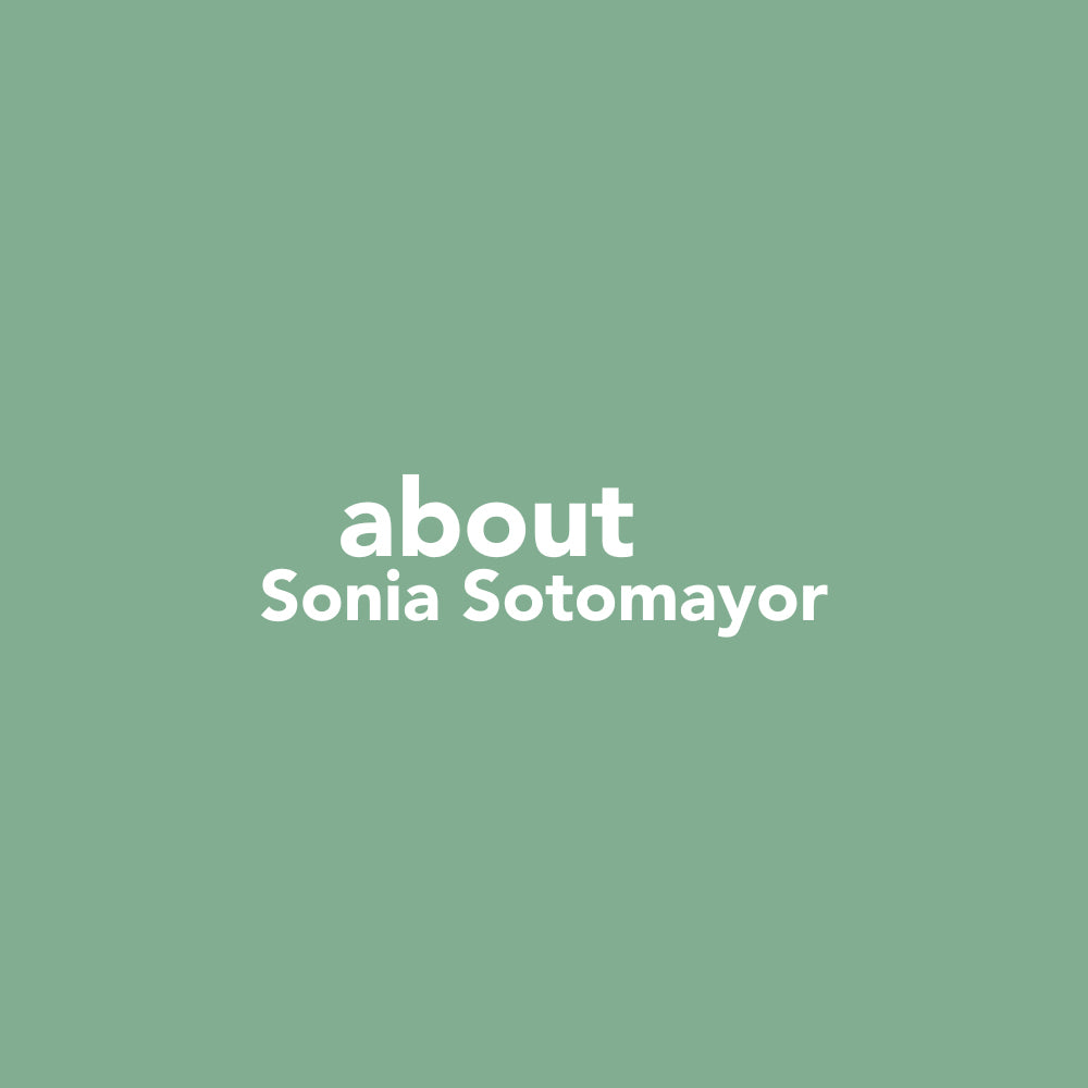 Mint green square with white sans serif font reading "Sonia Sotomayor."