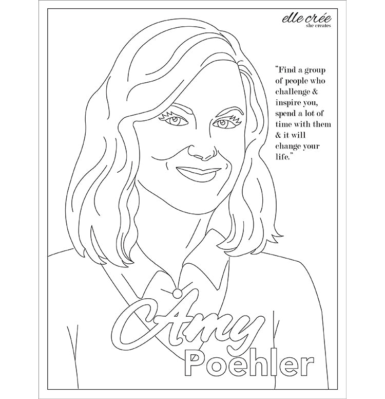 Amy Poehler downloadable coloring page by Elle Crée.