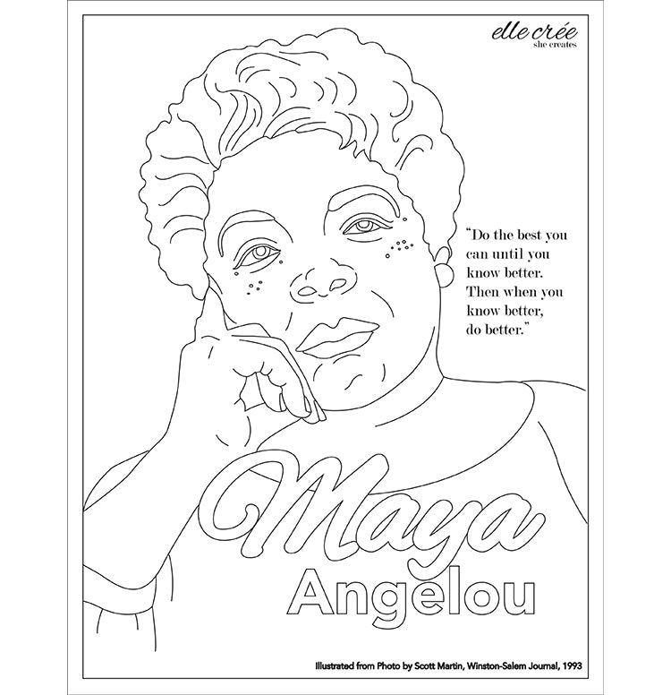 Coloring page of Maya Angelou. 