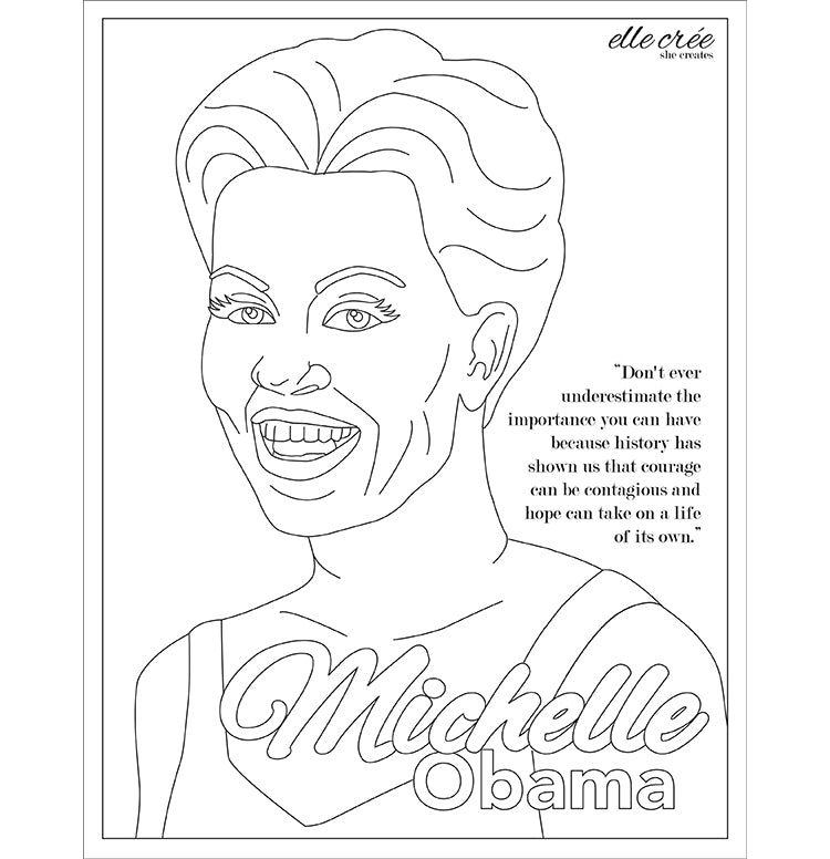 Coloring page featuring first lady Michelle Obama.